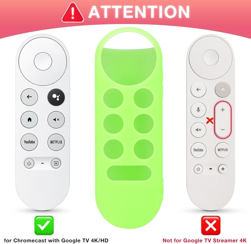 LOUTOC 2PC Cover-Case-for-Chromecast-Google-TV-Remote, Glow-in-The-Dark Silicone Sleeve Skin for Google Chromecast 4K/HD (Green + Blue) - Image 3